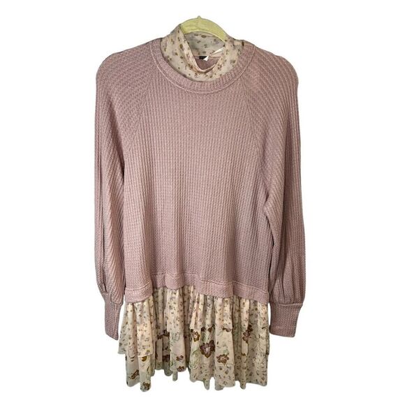 NWT FREE PEOPLE Opposites Attract Waffle Knit Mixed Media Mini Dress XS - Picture 7 of 14